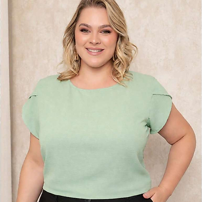 ONLYONE - BLUSA PLUS SUZE MANGA CURTA JAPONESA - BLUSAS FEMININAS