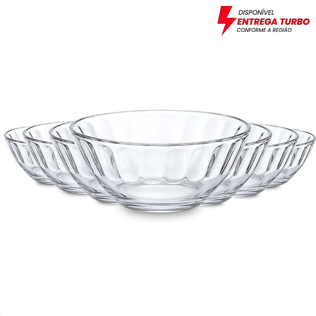 Conjunto 6 ou 12 Bowl De Vidro Transparente Carmine Potes Sobremesa Petiscos Tigelas Resistente