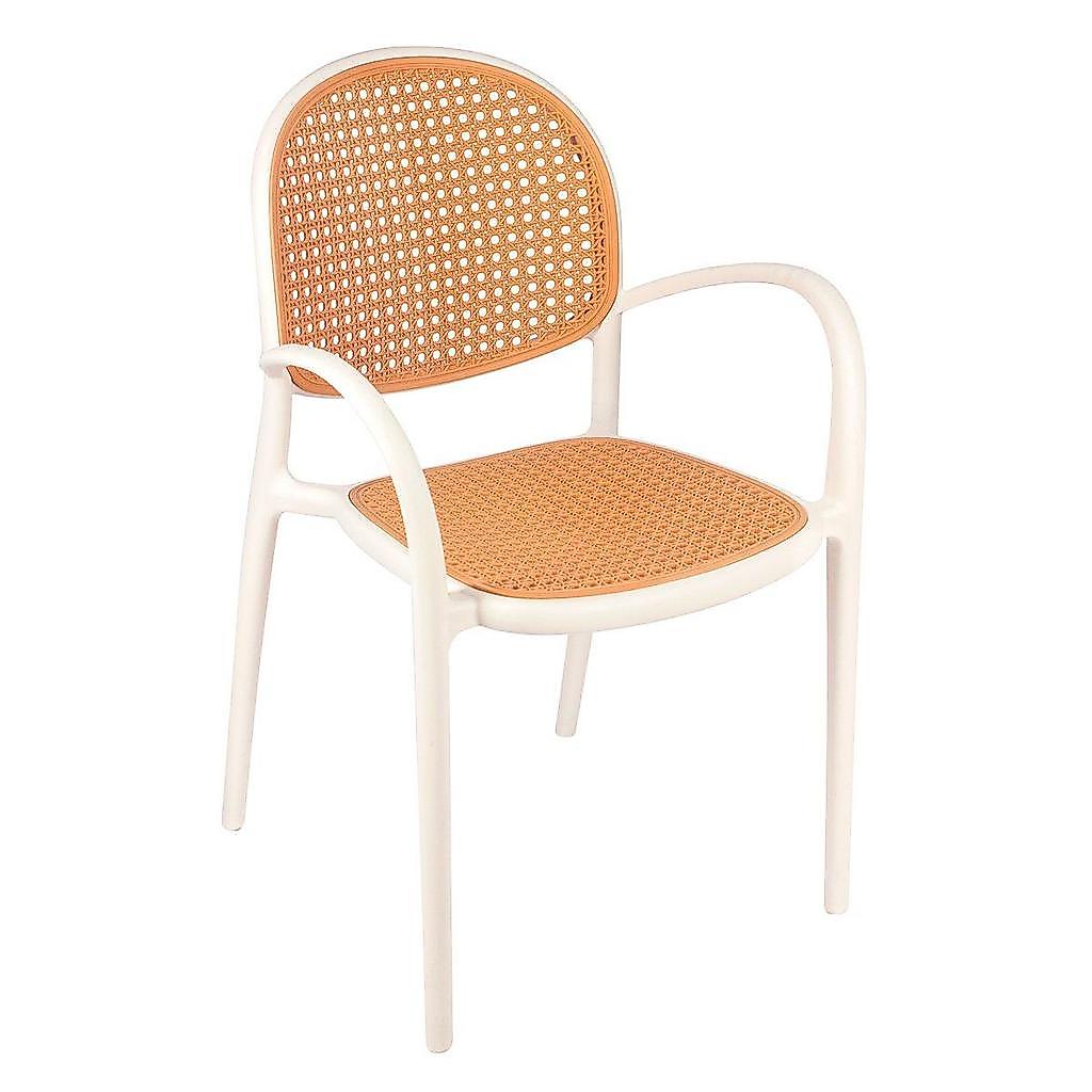 Cadeira de jantar Mumbai telinha com braços e design contemporâneo – Branco