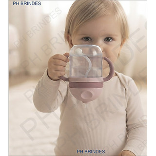 Copo de Transição  Infantil 350 ml Copo Pegador Duplo tampa de proteção canudo de silicone Copo para Bebe