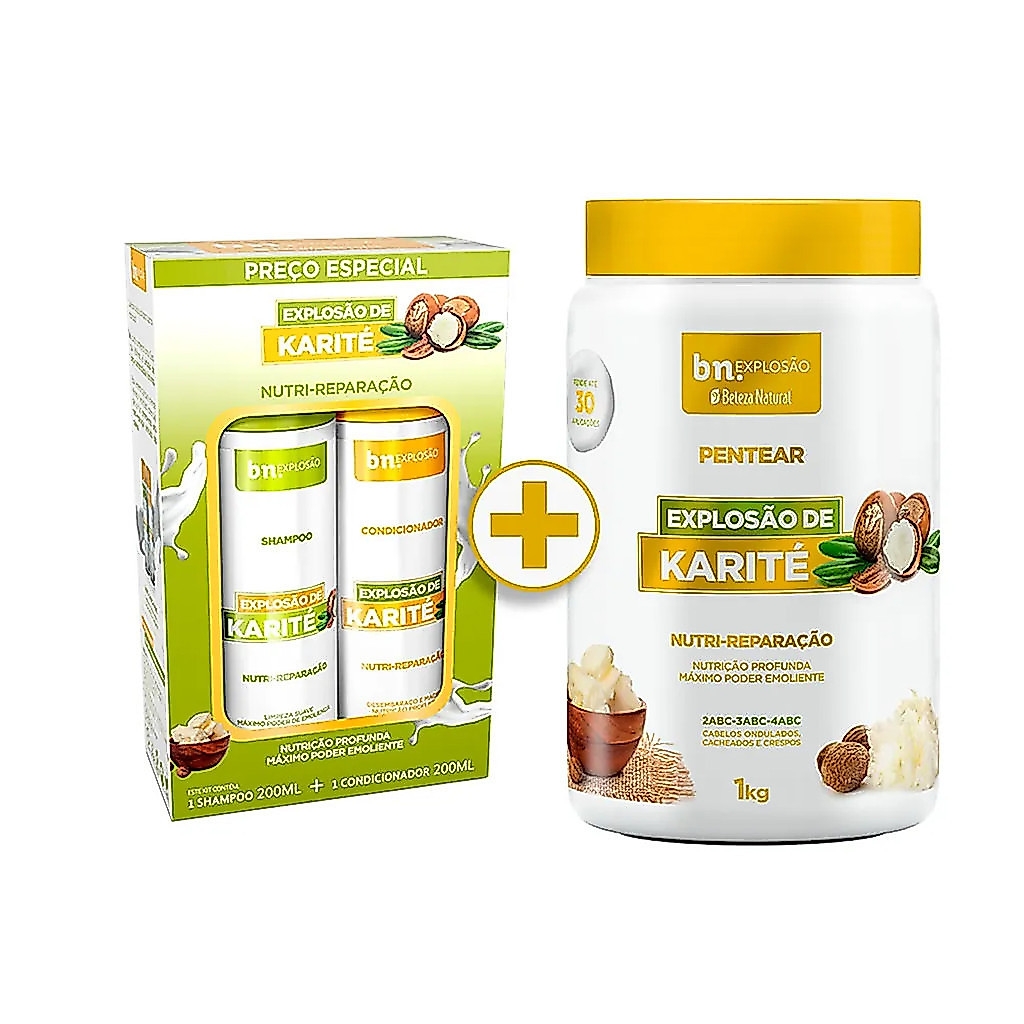 Kit Shampoo 200ml + Condicionador 200ml + Pentear Explosão de Karité 1Kg