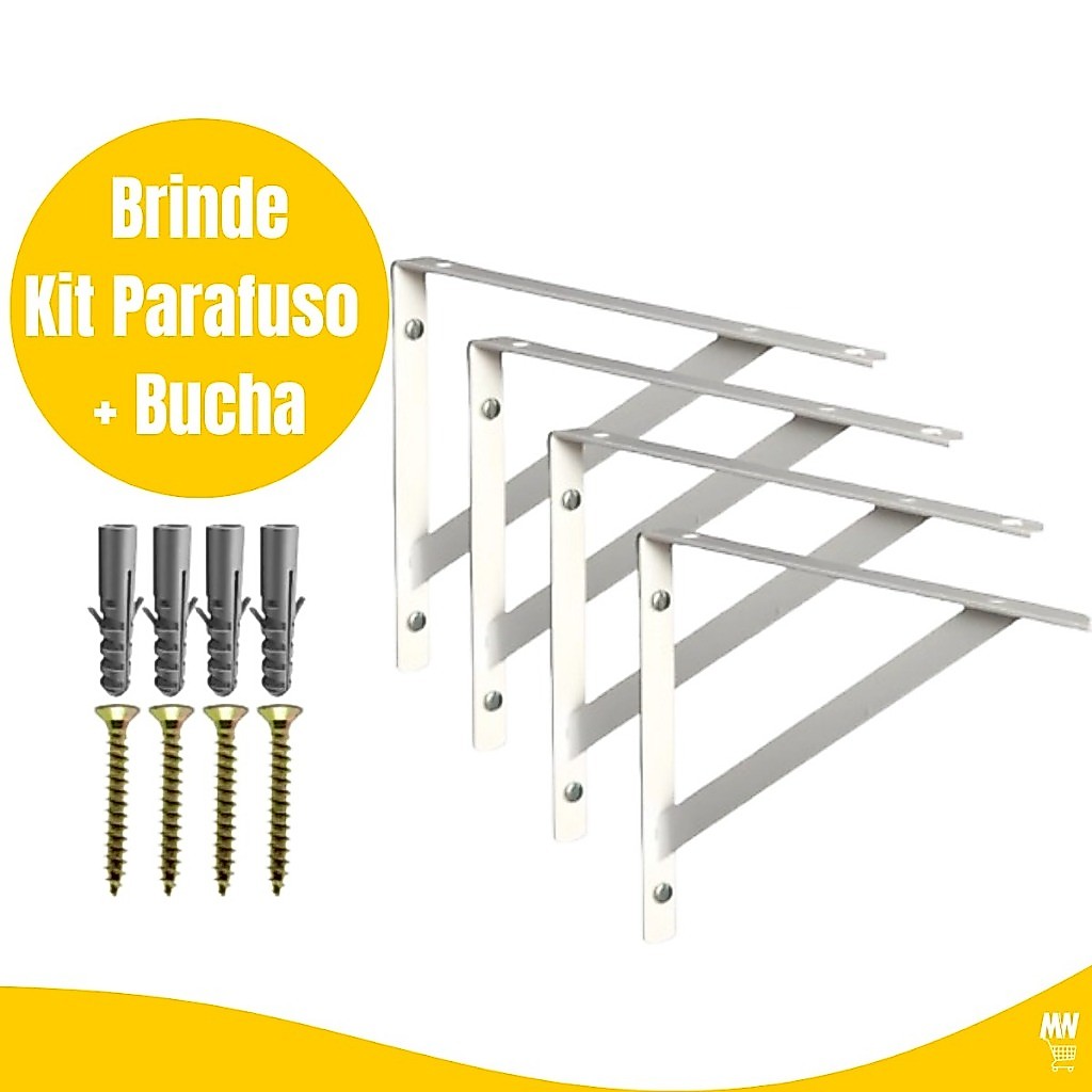Kit 2 a 20 Suportes Mão Francesa 23cm Prateleira Tábua Cantoneira Reforçada Branca BP