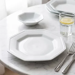 Jogo de Pratos Rasos Porcelana Branca Octogonal 28cm Schmidt Prisma Reforçada Restaurante