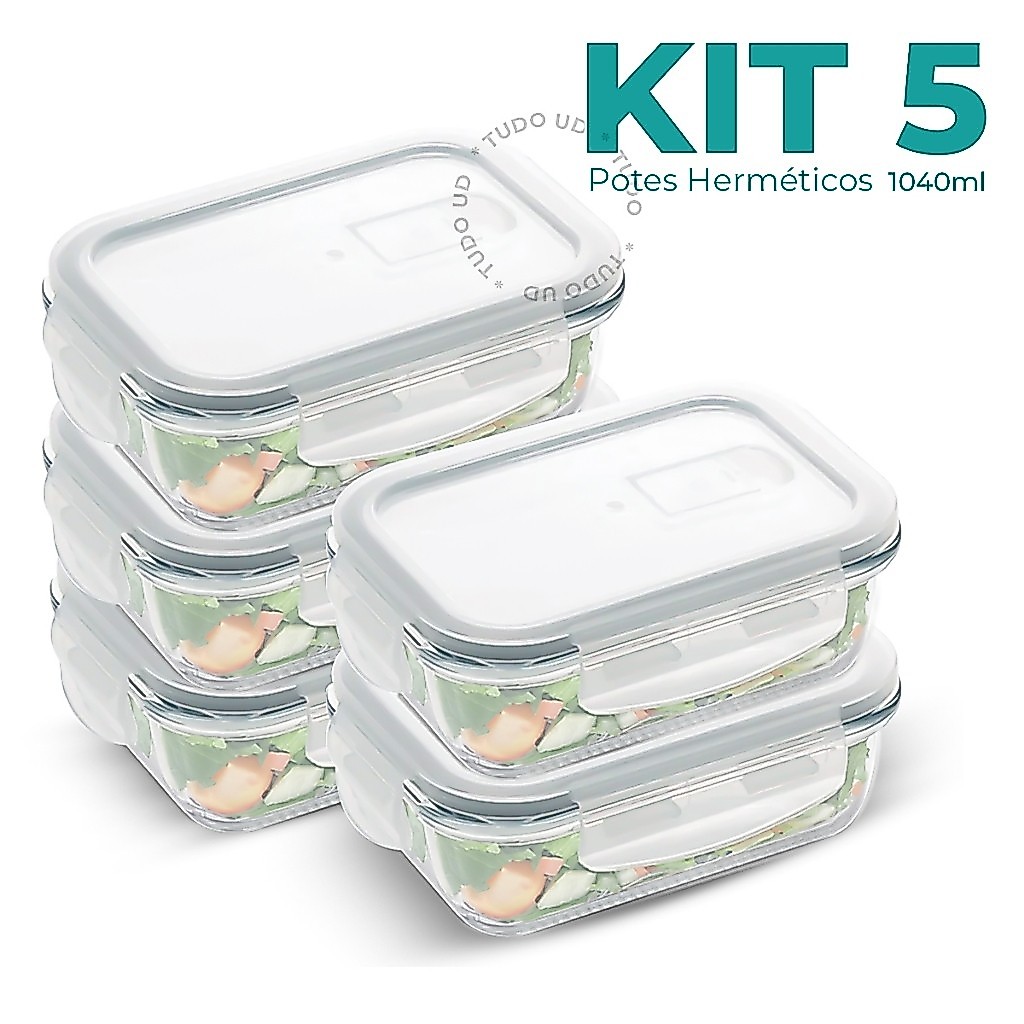 Conjunto 5/6/10 Potes 1040ml Marmita Vidro Hermético 4 Travas Com Vávula