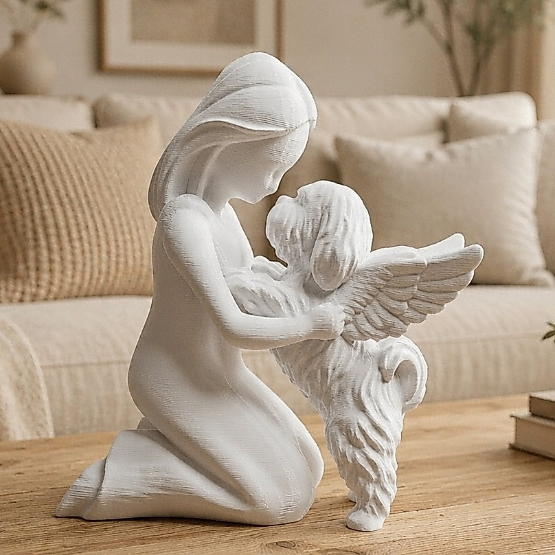 Escultura Mulher e Cachorro Shih Tzu Homenagem Pet Decoração Lembrança amor Eterno