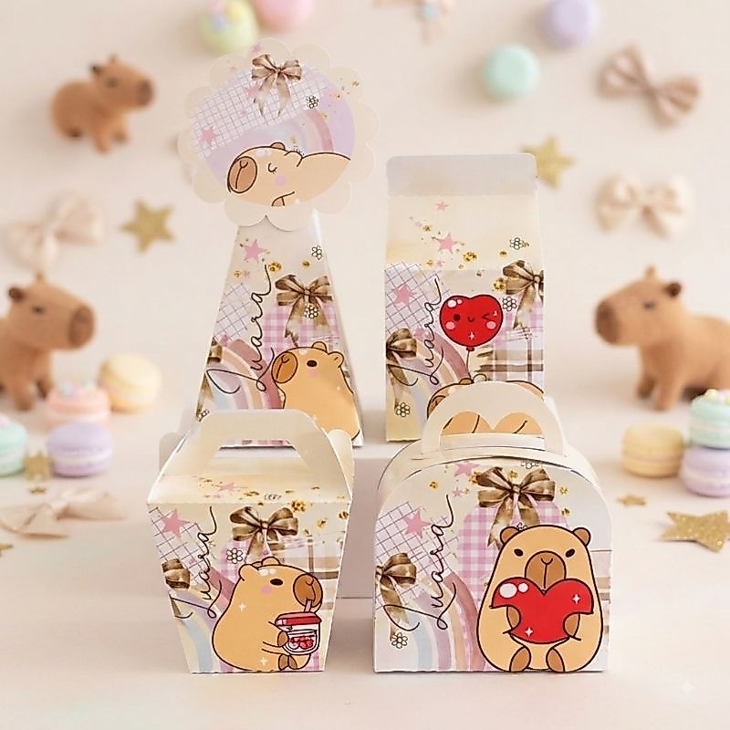 Kit Caixinhas Personalizadas Pegue e Monte Capivara Decoração Lembrancinhas Aniversário Festa Infantil