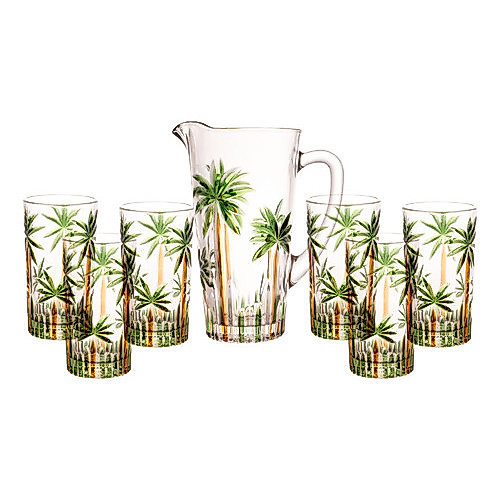 Kit Jarra com 6 Copos Palm Tree Handpaint Wolff em Cristal