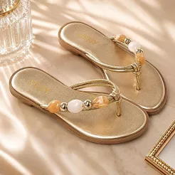 Sandália Feminina Chinelo Rasteira Pedrarias Luxo Nozinhos Tipo Chinelo Boho Confortável Moda Leve