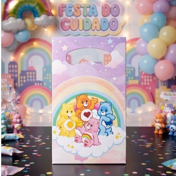 Sacolinhas Personalizadas surpresa ursinho carinhosos, chá revelação, alça boca de palhaço
