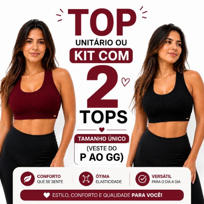 Top Fitness Feminino Canelado sem Bojo nadador academia Cropped Esportivo Confortável P ao GG (38 ao 46) Plus Size