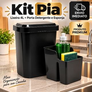 Kit Pia 2 Peças Organizador de Plástico Para Cozinha Com Cesto Lixo Porta Esponja e Porta…
