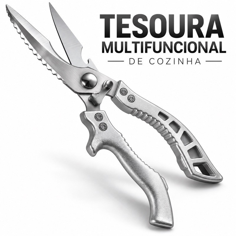 Tesoura Profissional de Cozinha Multifuncional para Cortar Frango Carnes Aves Legumes Peixes Aço Inoxidável