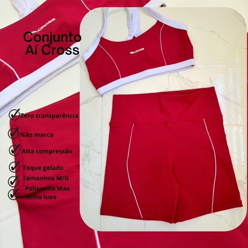 Roupa de academia - Conjunto fitness short e top Ai cross Feminino Fitness - Zero transparencia