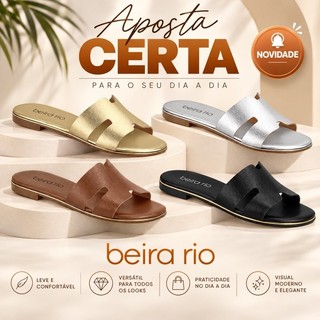 Sandália Feminina Beira Rio Rasteira Confortável Slide Tira em H Casual Leve Antiderrapante Original