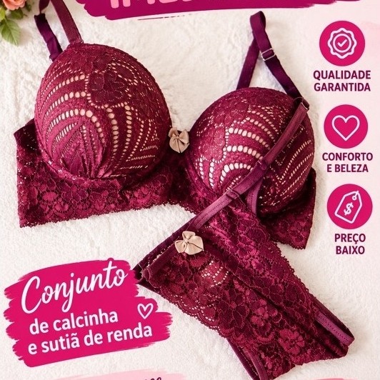 Conjunto Lingerie feminina renda Sutia + Calcinha confirtavel
