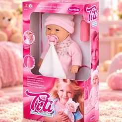 Boneca Bebê Titi hora da naninha 34cm Realista com Chupeta Mamadeira e Nani Vcnha +3 Anos tipo Reborn Bambola