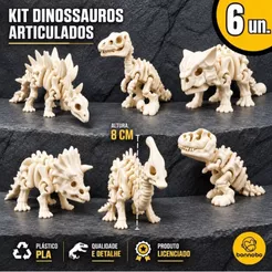 Kit 6 Dinossauros Esqueletos Articulados Decorativos para Crianças - Presente para Meninos e Meninas