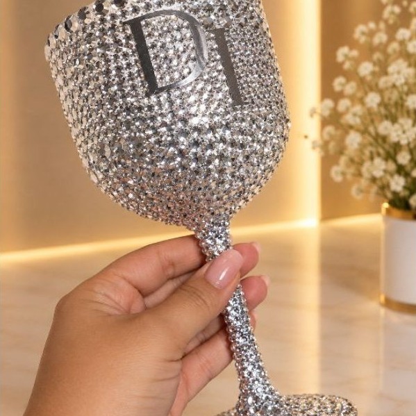 Taça Personalizada para Formatura com strass Taça de Acrílico com Iniciais