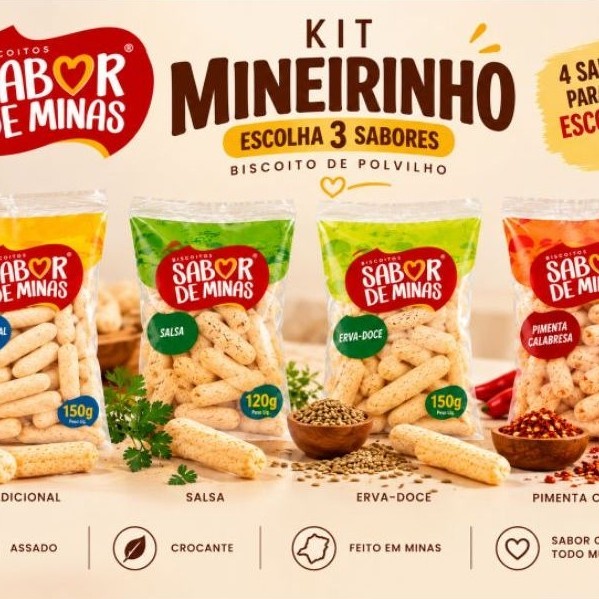 Biscoito de Polvilho Sabor de Minas Kit Mineirinho Escolha 3 Sabores 120g