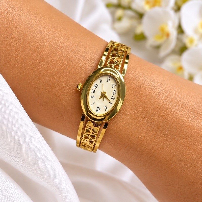 Relógio Feminino Bracelete Dourado Aço Inox Pedras Zircônia Quartz Elegante — imagem 2 de 2