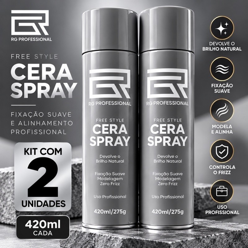 Kit 2 Ceras Spray RG Professional 420ml Cada | Fixação Leve, Alinhamento e Finalização de Penteados