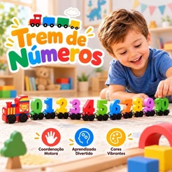 Brinquedo Educativo Trem com Números 0-10 Magnético Infantil Aprender Contar Cores Coordenação Motora