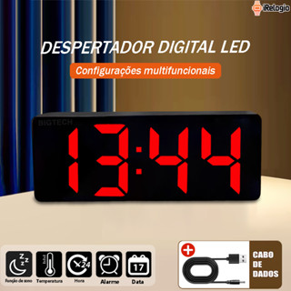 Relógio Led Digital Inteligente Multifuncional com Alarmes Temperatura e Soneca em Oferta na Shopee