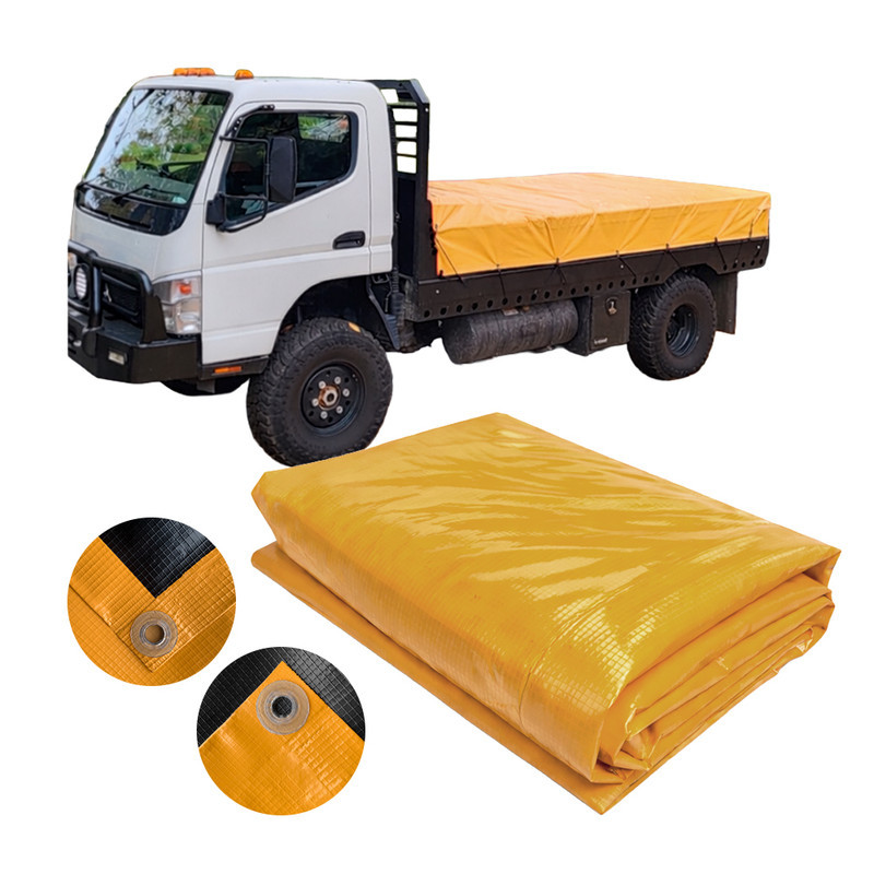 Lona em PVC Emborrachada CK400 Laranja x Preta 4x4 Mts com Ilhós para Cobertura de Cargas
