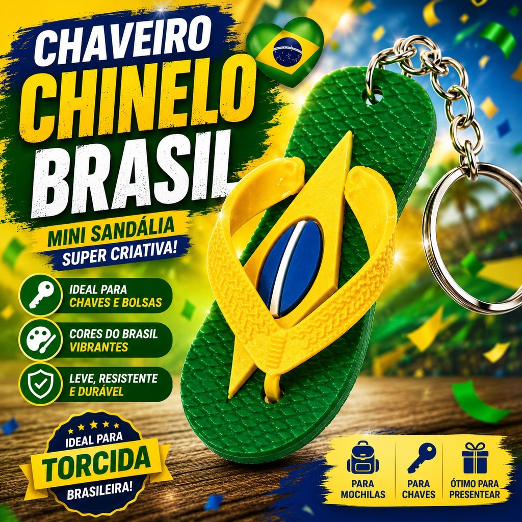 Chaveiro Chinelo Brasil Seleção Brasileira Copa Mundo Mini Sandália Para Torcida