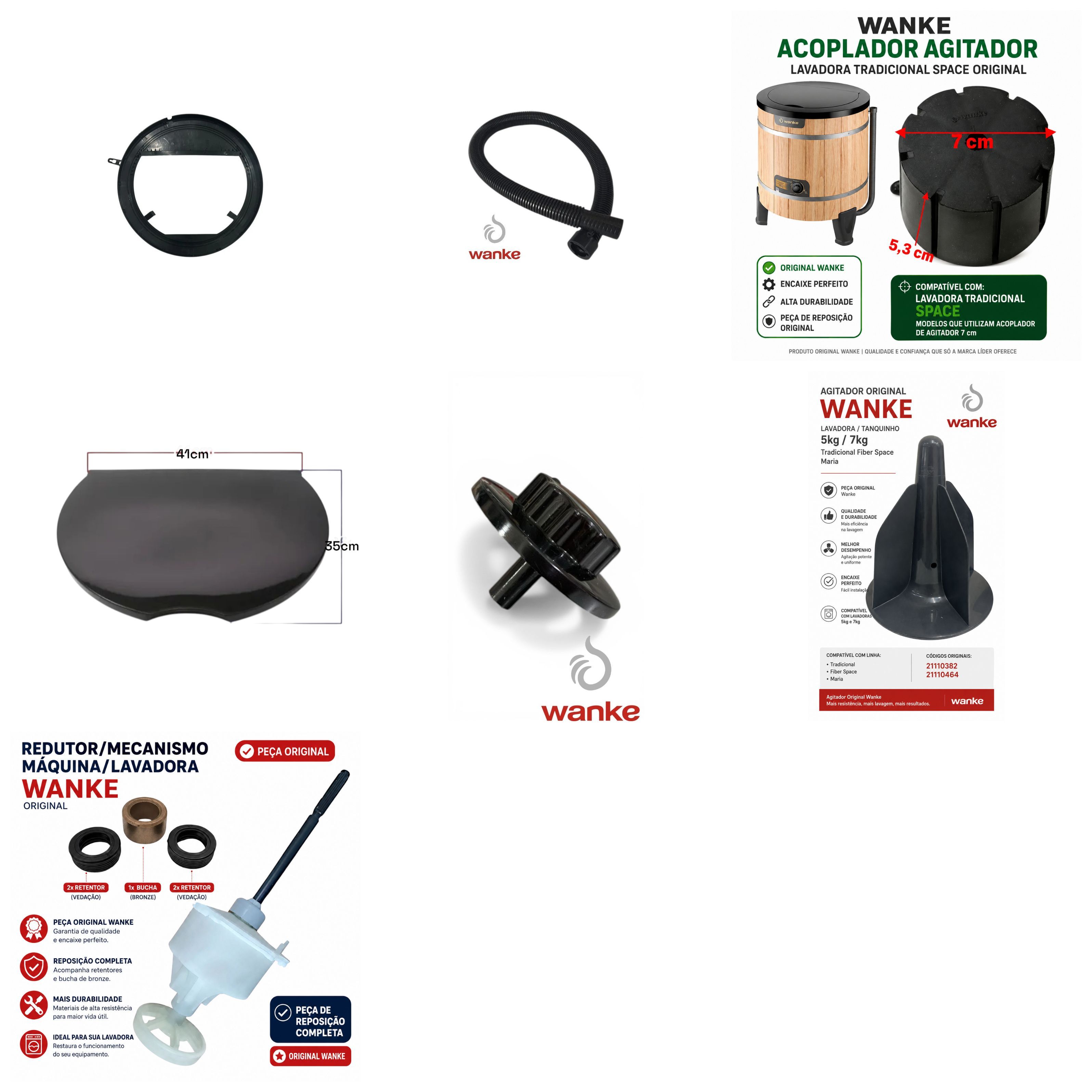 kit Wanke Lavadora Tradicional e Space Acoplador, Agitador, Tampa, Cobertura Móvel, Botão Timer