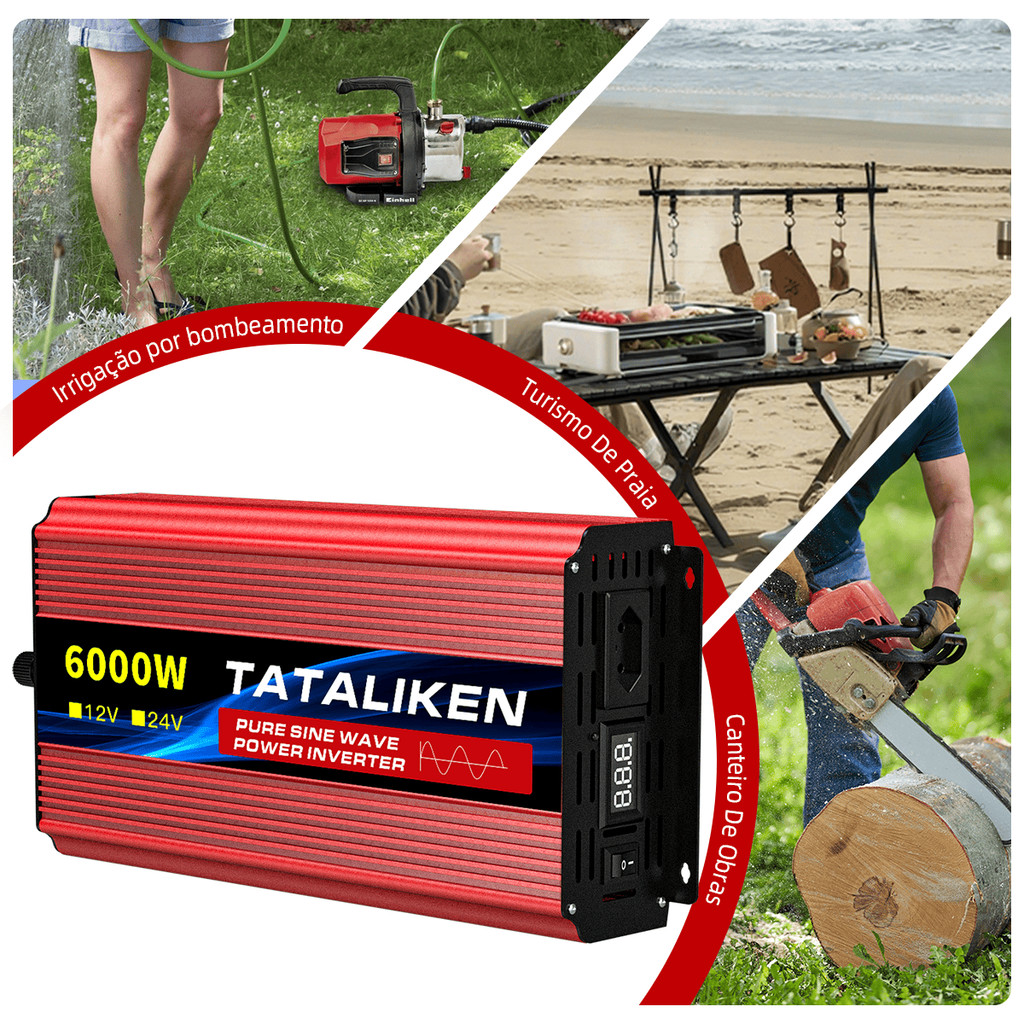 Inversor de onda pura 6000W, 12V/24V pra 110V/220V. Serve pra motorhome, geladeira, solda e vários outros usos.