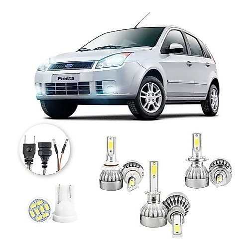 Lâmpadas Ultra Led Ford Fiesta 20000lm Alto Baixo e Milha + Pingo Led