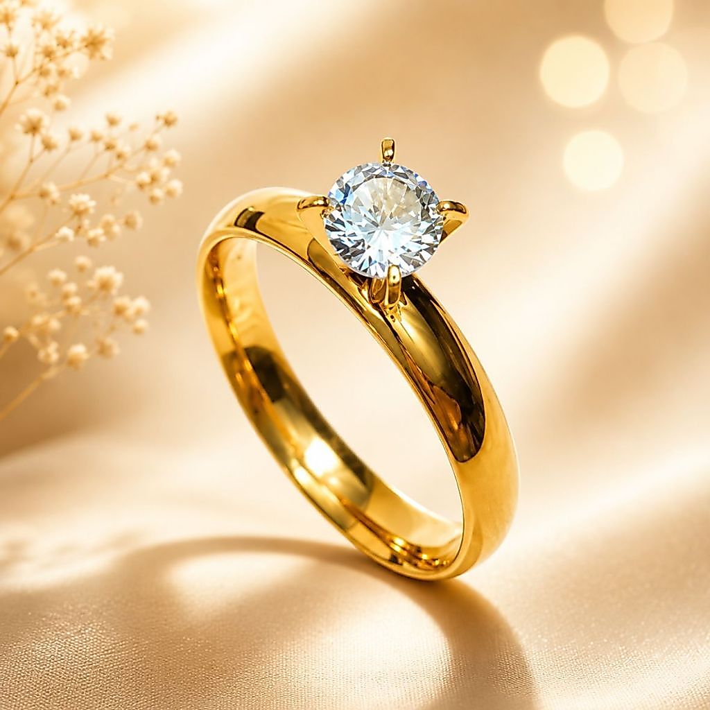 Anel Solitário Feminino Aço Inoxidável Dourado Não Escurece