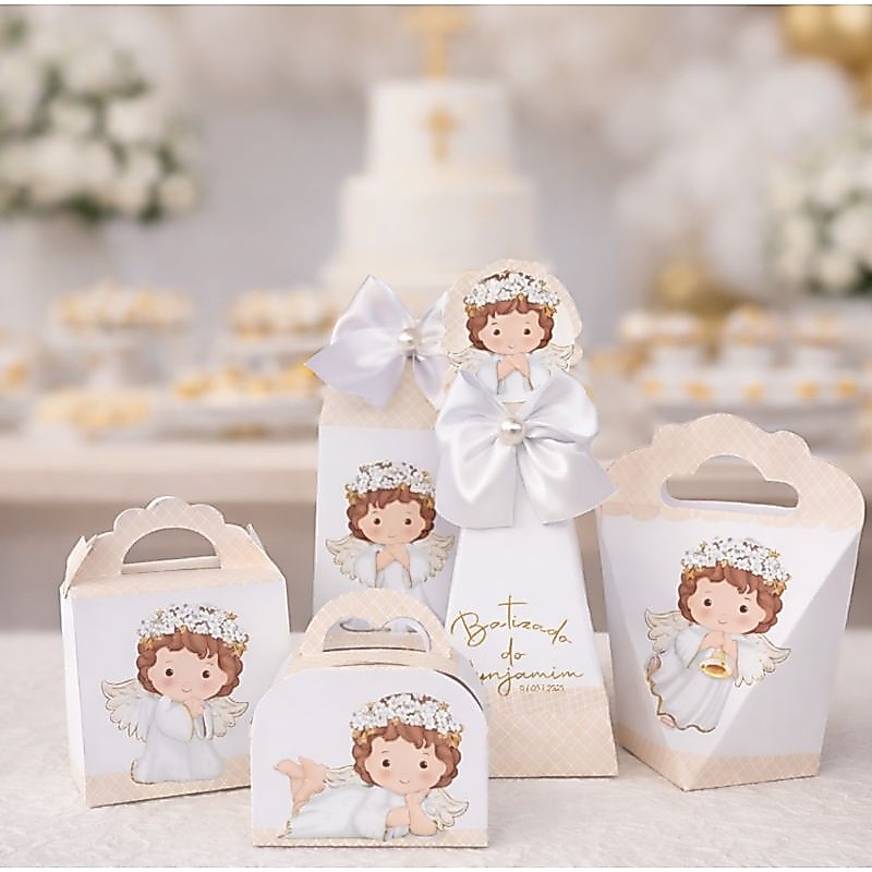 BATIZADO Kit Festa  Lembrancinhas Personalizadas Anjinho Caixinhas Menino Menina