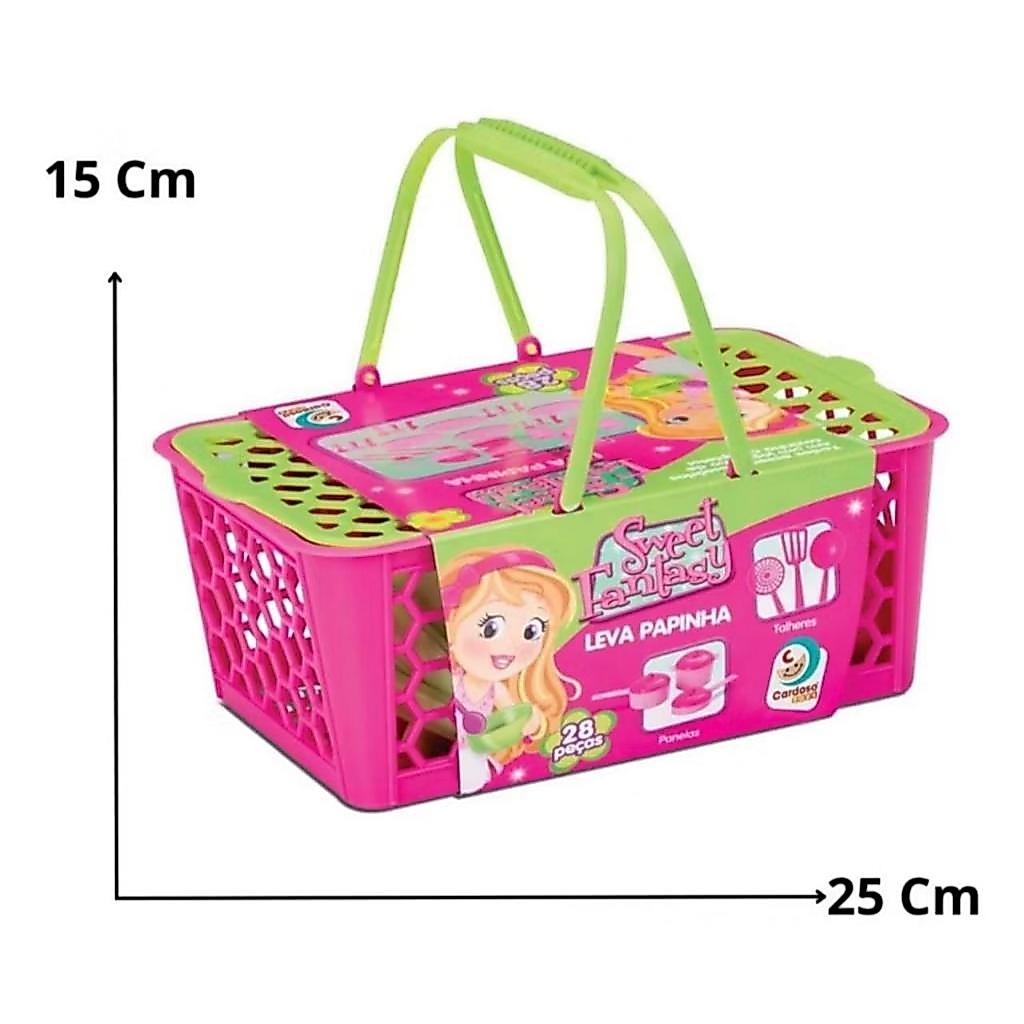 Cesta Leva Papinha Acessórios Panelinhas Brinquedo Kit Cozinha Infantil Menina 28 Peças