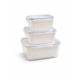 Kit 3 potes Herméticos com Cesto Removível Legumes Frutas Organizador de Geladeira sem BPA