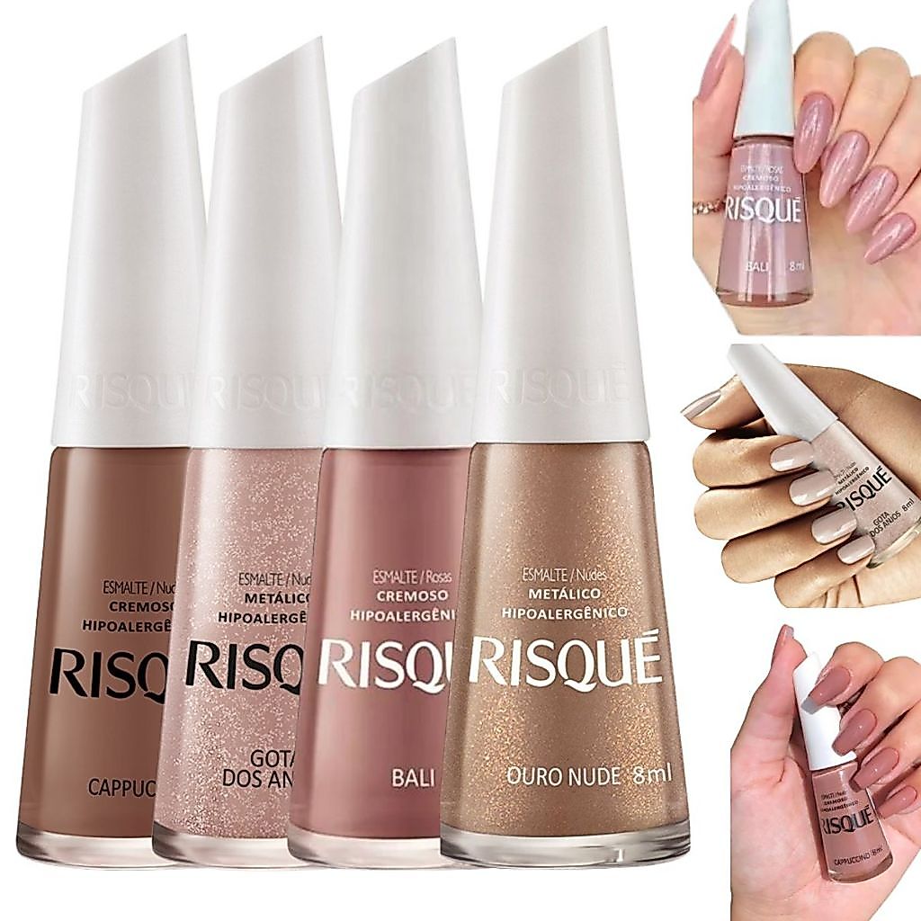 Risque: Kit com 4 Esmaltes em Tons Nude - Hipoalergênicos