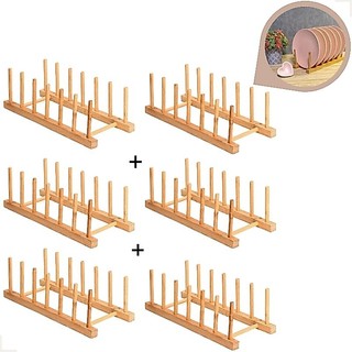 Kit 6 Peças Suportes Organizador Escorredor Display de Bambu Natural Premium 6 Divisorias