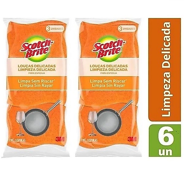 Imagem Kit com 6 Esponja Louças Delicadas Laranja SCOTCH Brite