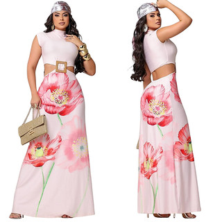 Vestido Longo Estampado Malha Fria Fresquinho Soltinho Sem Manga Casual Chic para Festa e Dia a Dia