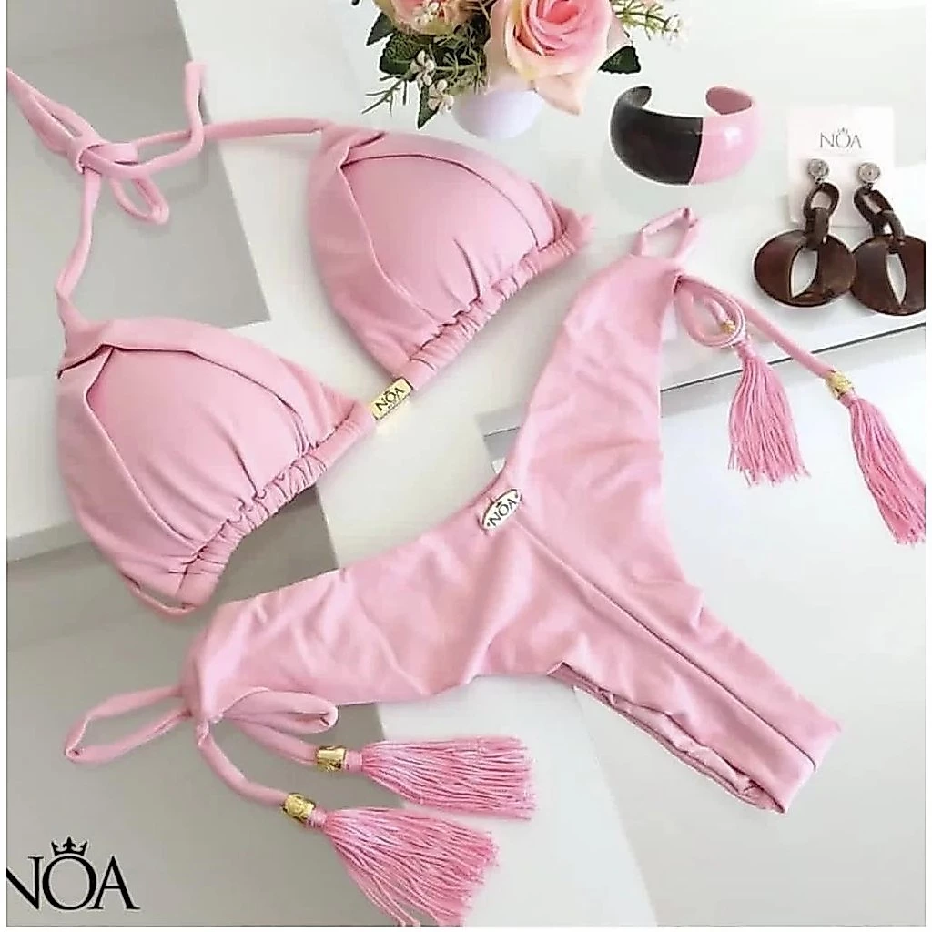 Biquini Feminino triangular , Brasil Biquíni, Suspender Fato de banho, Corrente metálica, Biquíni de férias na praia feminino