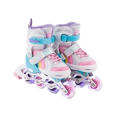Patins Roller Arco Iris Com Led Rosa + Kit Proteção