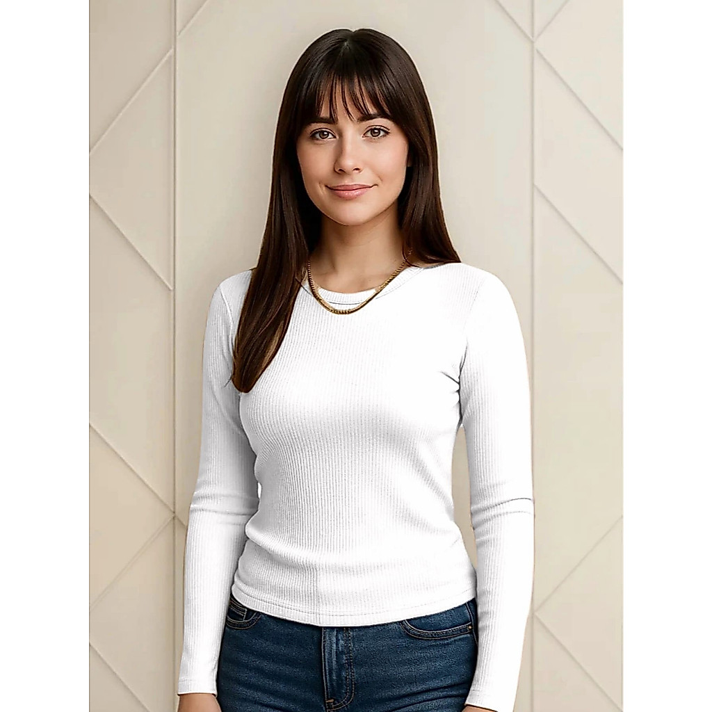 Blusinha Blusa De Frio  Segunda Pele Femenina  Camiseta CANELADA Com Elastano Manga Longa Gola Redonda