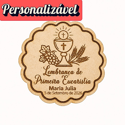 KITs 20 a 80 Ímãs de Geladeira Primeira Eucaristia em MDF Personalizado Lembrancinha Religiosa