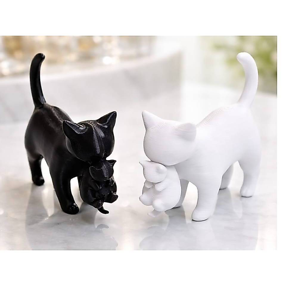 Escultura Gato com Filhote – Símbolo de Amor e Proteção, Decoração Delicada para Toda Casa