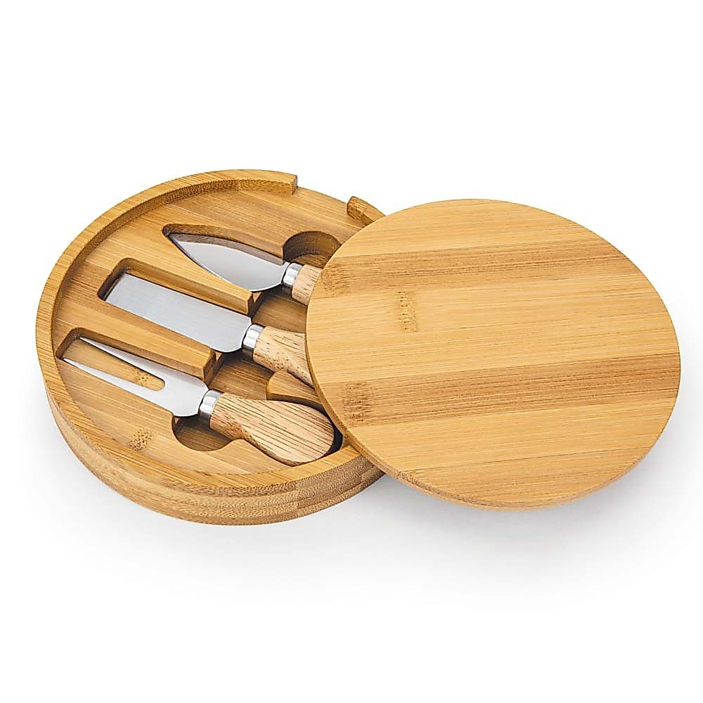 Imagem Tábua De Queijos Frios Petiscos De Bambu Utensílios Em Aço Inox 4 Peças