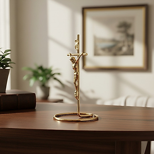 Crucifixo De Mesa 12x7 Dourado Lindo Acabamento — imagem 2 de 2