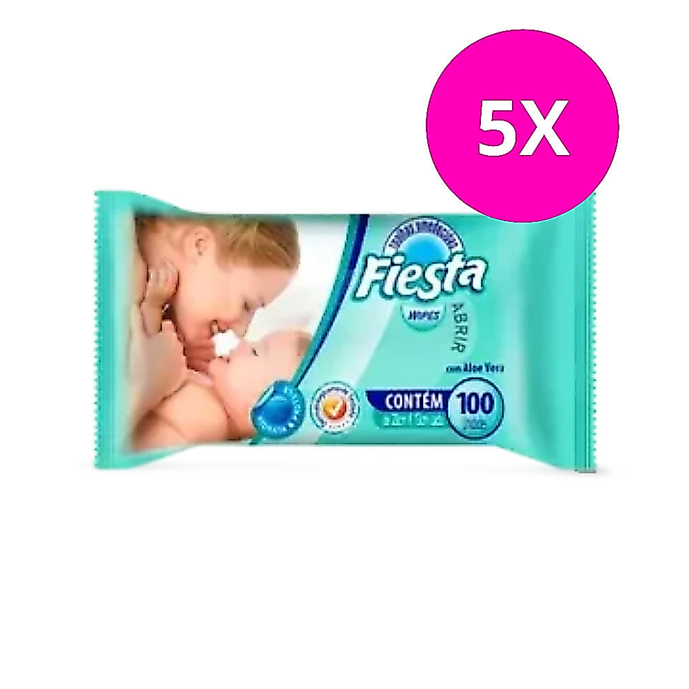 kit 5 Pacotes Toalha Umedecida Fiesta - 500 toalhinhas 