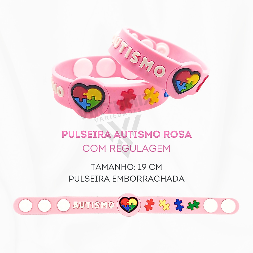 Kit 04 Peças de Identificação Autismo Rosa Cordão Pulseira Chaveiro e Porta Crachá — imagem 2 de 2