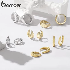 Brincos Bamoer Texturizados Dourados Canelados De Argola Joias Da Moda Para Presente Feminino